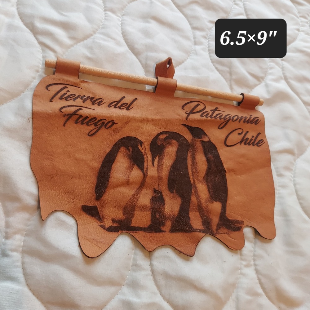 Patagonia Chile Tierra del Fuego Leather Penguin Wall Hanging Souvenir 6.5x9 - Picture 2 of 5